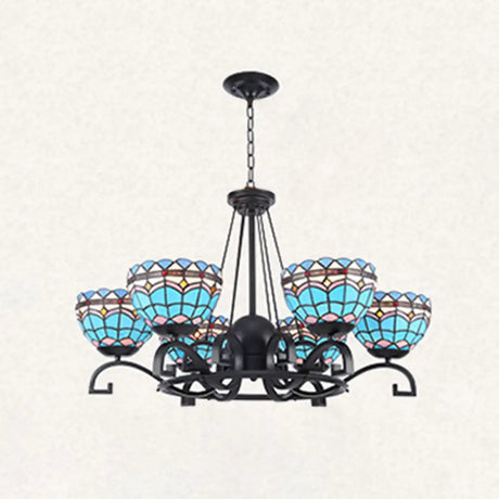 Dome Hanging Chandelier With Blue And Clear Glass Baroque Design - 3/6/8 Lights Perfect For Living