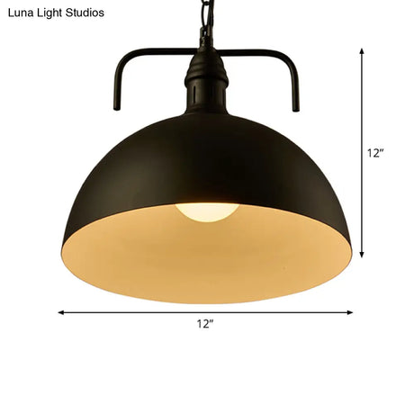 Dome Iron Pendant Ceiling Light In Black For Restaurants - Industrial Single-Bulb With Vent
