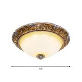 Dome Tan Glass Shade Flush Ceiling Light Fixture Led Bedroom Lamp In Brown - Traditional Style