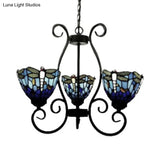 Dragonfly Chandelier Pendant Light - Stained Glass Loft Lighting In Red/Blue For Living Room
