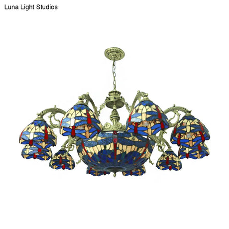 Dragonfly Chandelier With 11 Lights And Stained Glass Shade - Perfect For Living Room
