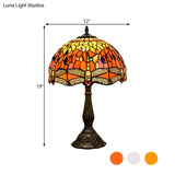 Dragonfly Stained Glass Tiffany Night Lamp - Elegant 1-Head Table Light In White/Yellow/Orange For