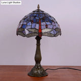 Dragonfly Stained Glass Tiffany Night Lamp - Elegant 1-Head Table Light In White/Yellow/Orange For