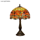 Dragonfly Stained Glass Tiffany Night Lamp - Elegant 1-Head Table Light In White/Yellow/Orange For