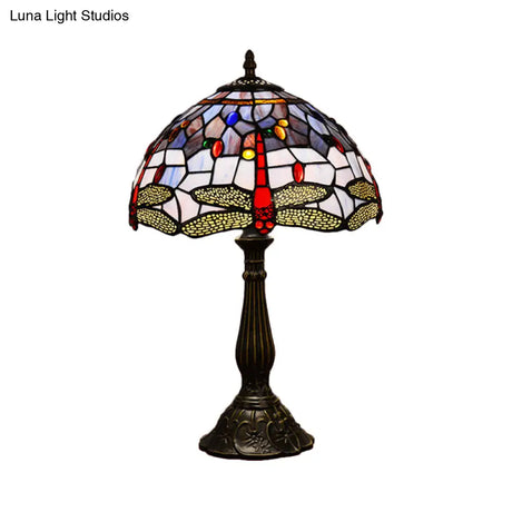 Dragonfly Stained Glass Tiffany Night Lamp - Elegant 1-Head Table Light In White/Yellow/Orange For