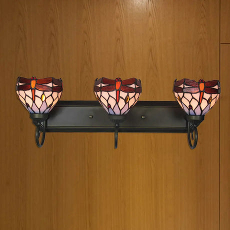 Dragonfly Stained Glass Wall Light In Antique Brass - Perfect For Bathroom And Lodge Vanity