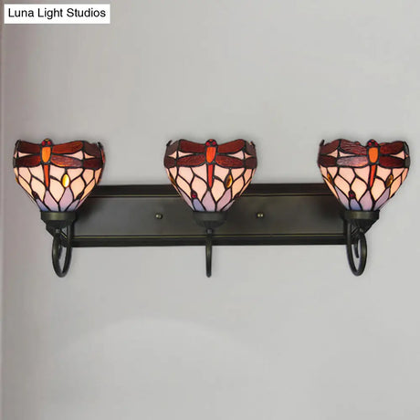 Dragonfly Stained Glass Wall Light In Antique Brass - Perfect For Bathroom And Lodge Vanity