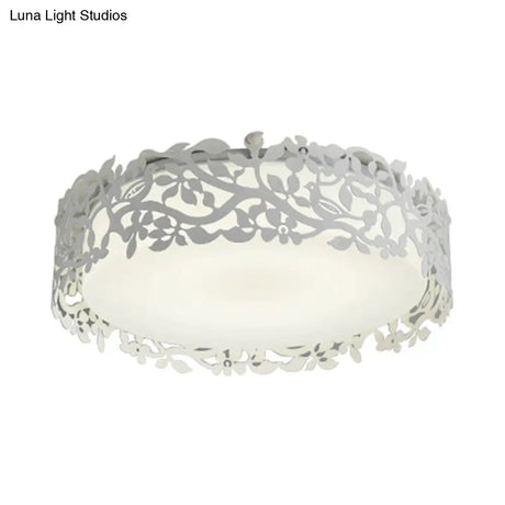 Drum Metal Flush Mount Led Ceiling Light In White/Black Traditional Style 17’/21.5’ Wide