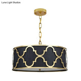 Drum Shade Chandelier Light - Nordic Style Ceiling Lamp For Dining Room 3 Lights Black/White/Blue