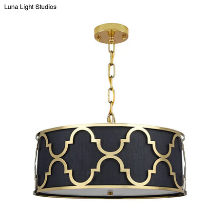 Drum Shade Chandelier Light - Nordic Style Ceiling Lamp For Dining Room 3 Lights Black/White/Blue