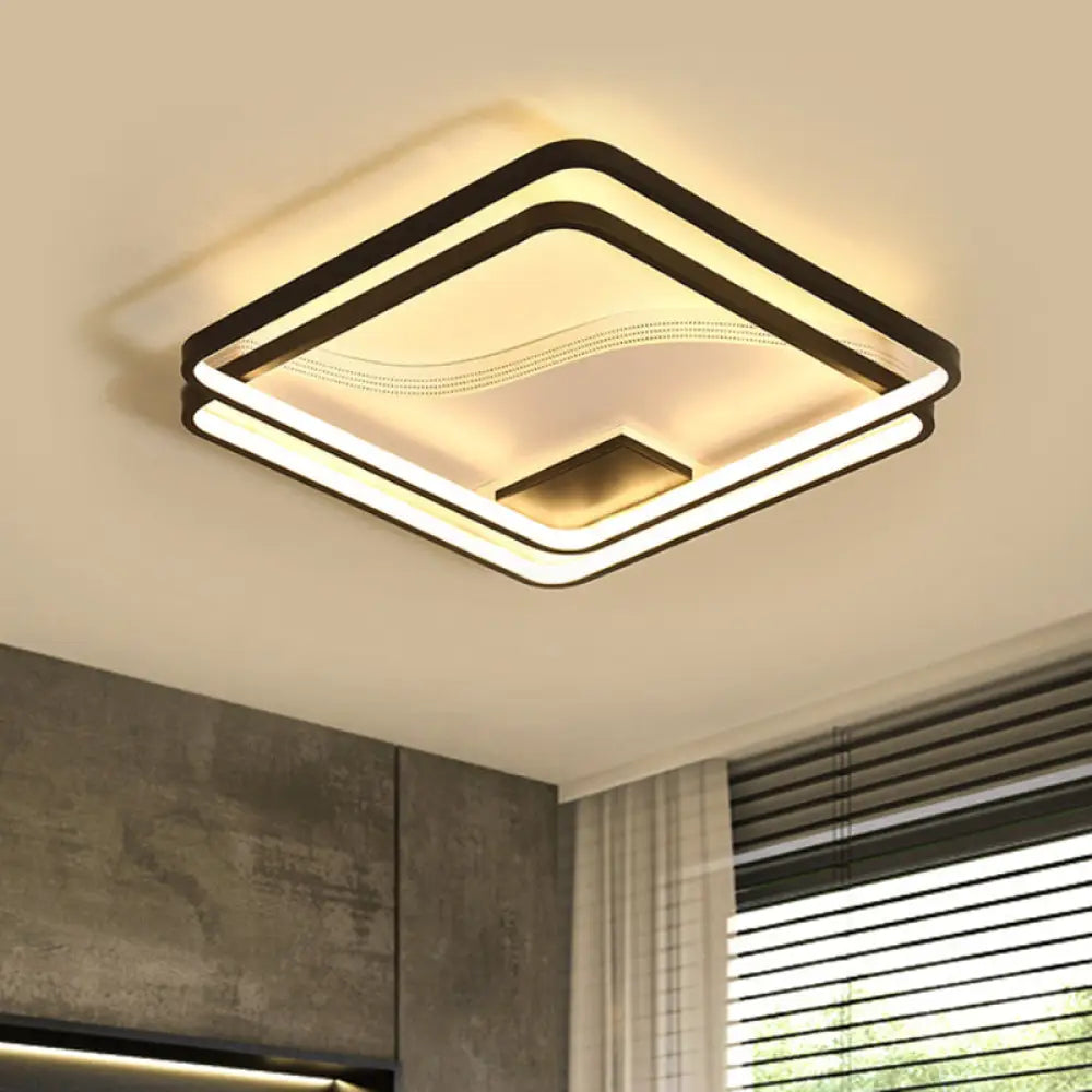 Dual Square Flush Led Black Ceiling Lamp - Minimalist Iron 18’/21.5’ Width Warm/White Light /
