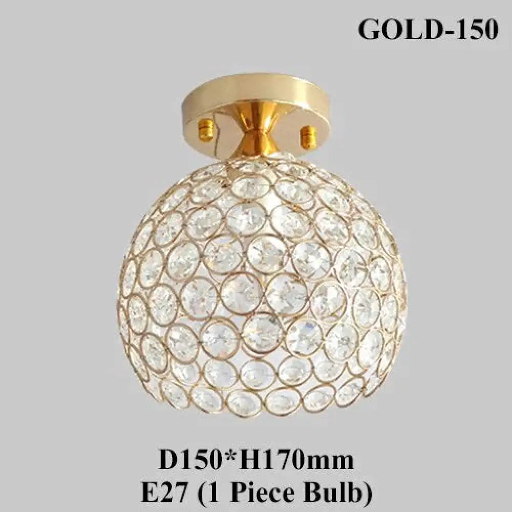 E27 Creative Crystal Minimalist Ceiling Light Simple Lamp Bedroom European Iron Gold 150Mm / With