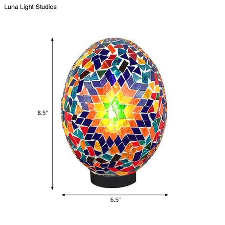 Egg Shaped Hand Rolled Art Glass Night Light - Traditional Bedroom Lamp (1 White/Red/Blue)