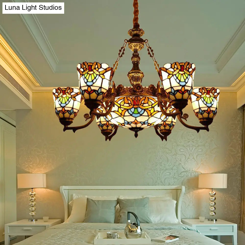 Elegant Baroque Style Dining Room Chandeliers With Art Glass Shade And Curved/Straight Arm