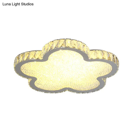 Elegant White Crystal Ceiling Lamp: Plat Flower Acrylic Led Flush Light For Bedrooms