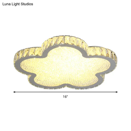 Elegant White Crystal Ceiling Lamp: Plat Flower Acrylic Led Flush Light For Bedrooms