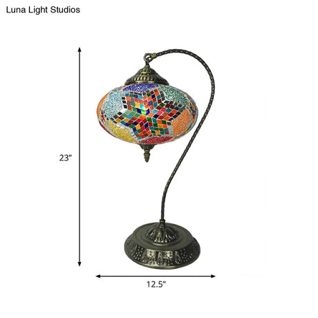 Éléonore - Stained Glass Oblong Night Light Table Lamp Single Head Curved Arm
