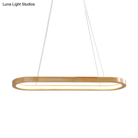 Ellipse Wood Pendant Lighting Fixture - Led Simplicity In Beige (27.5/35.5 Long)