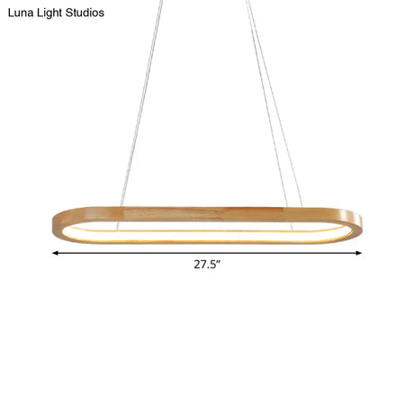 Ellipse Wood Pendant Lighting Fixture - Led Simplicity In Beige (27.5/35.5 Long)