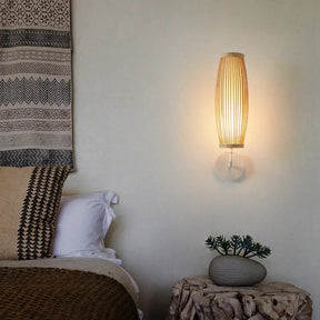 Elongated Bamboo Wall Lamp For South-East Asian Corridors - Wood Mount