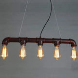 Elongated Pipe Island Pendant Light - Farmhouse Metallic Fixture With 5 Heads For Dining Room Copper