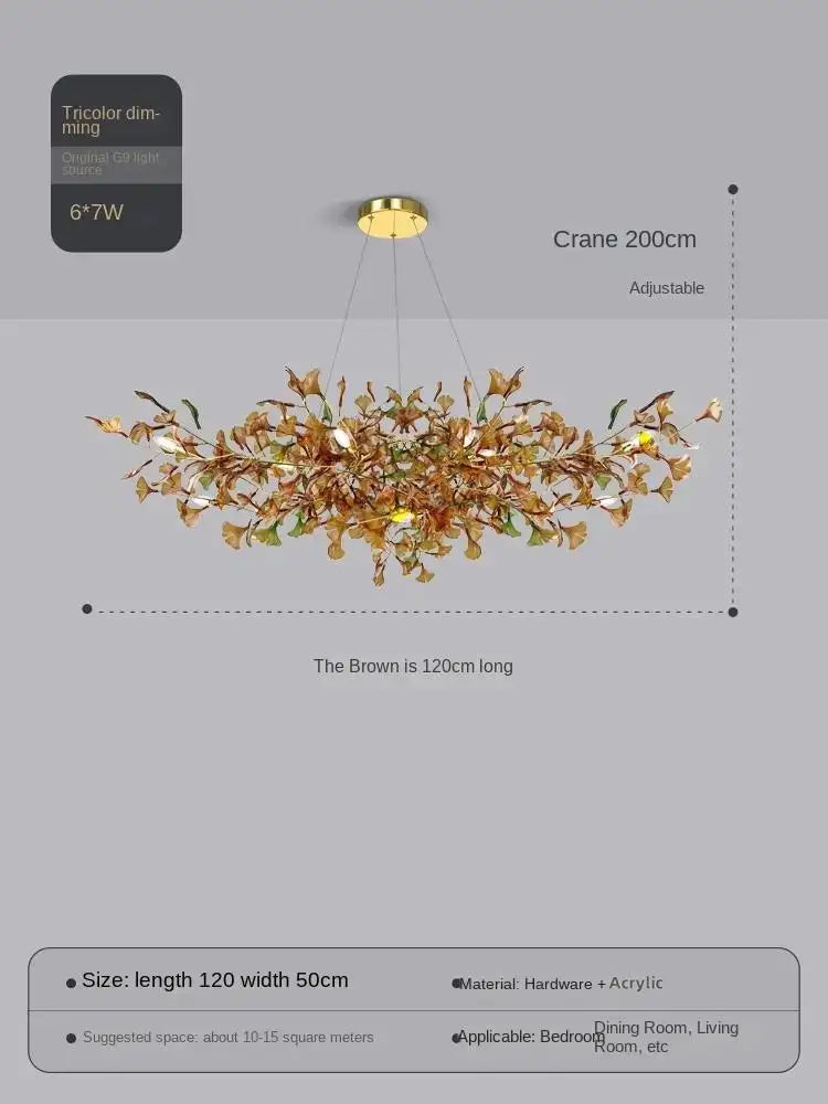 Elysian Ginkgo Glass Pendant Chandelier – Modern Luxury Lighting L120cm Brown Green / Natural light 4000K