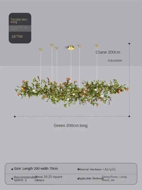 Elysian Ginkgo Glass Pendant Chandelier – Modern Luxury Lighting L200cm Green Brown / White light 6000K