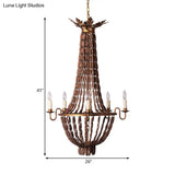 Empire Vintage Wood Chandelier Lighting - 5-Light Red Brown Pendant For Living Room