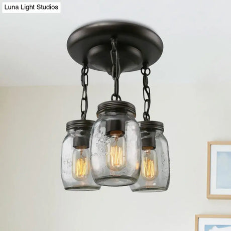 Etched Clear Glass Mason Jar Semi Flush Industrial Light Fixture - Ideal For Dining Room 3/5 - Bulb