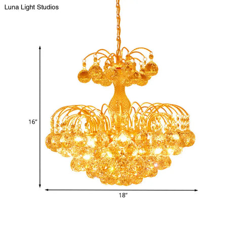 European Conic 6-Light Chandelier: Gold Suspension Pendant With Crystal Bead Accents