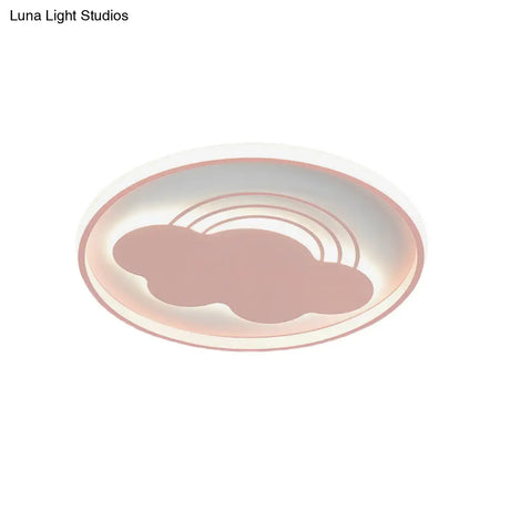 Extra Thin Iron Ceiling Lamp: Cartoon Pink/Blue Led Flush Mount Light For Kindergarten