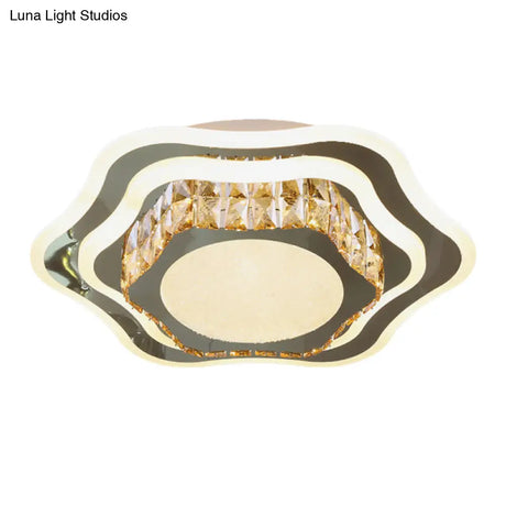 Faceted Glass & Stainless Steel Led Close - To - Ceiling Fixture