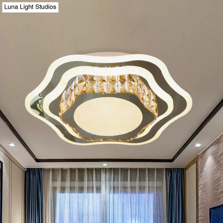 Faceted Glass & Stainless Steel Led Close - To - Ceiling Fixture