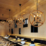 Globe Cage Chandelier Light Kit With Natural Rope And Candle Design - Set Of 3 Bulbs