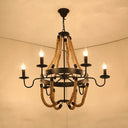 Factory Dining Room Chandelier: Wagon Wheel Metal Pendant Light Kit With Jute Rope In Black / F