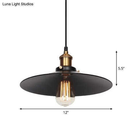 Factory Flying Saucer Ceiling Pendant Hanging Lamp - 8.5’/12’ Wide Single-Bulb Metal Black