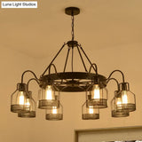 Farmhouse Black Metal Chandelier Light Fixture - 6/8 Heads Bell Hanging Lamp With Cage Style Frame