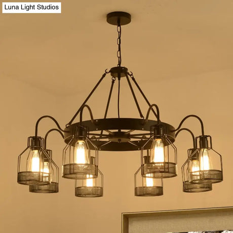 Farmhouse Black Metal Chandelier Light Fixture - 6/8 Heads Bell Hanging Lamp With Cage Style Frame