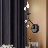Farmhouse Black Metal Wall Light - Single-Bulb Candle Sconce With Crystal Twig Accents / B