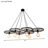 Farmhouse Black Wheel Chandelier Pendant Lamp (3/6-Light Iron Hanging Bistro Ceiling Fixture)