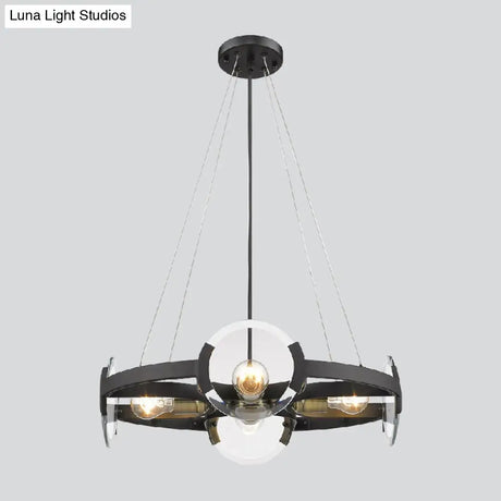 Farmhouse Circular Pendant Chandelier - 4/6 Lights Black Metallic With Clear Glass Shade