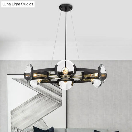 Farmhouse Circular Pendant Chandelier - 4/6 Lights Black Metallic With Clear Glass Shade