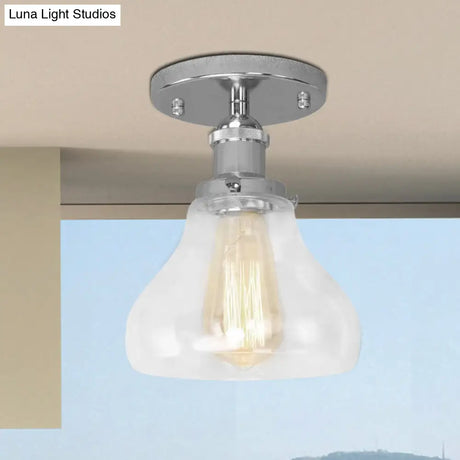 Farmhouse Cone Clear Glass Ceiling Lighting Fixture - Single Bulb Semi Flush Mount In