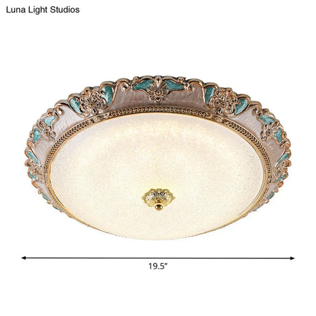 Farmhouse Dome Shade Flushmount Lamp - 14’/16’/19.5’ Width Gold/Brown Frosted Glass Led