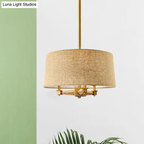 Farmhouse Fabric Drum Chandelier 3 Bulb Ceiling Suspension Light