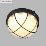 Farmhouse Flush Ceiling Lamp: 1-Light Dome Fixture Frosted Glass White/Black – Bedroom Lighting