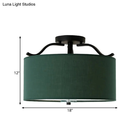 Farmhouse Green Round Bedroom Ceiling Light Fixture - 16’/18’/19.5’ Dia 3-Light Fabric Semi Flush