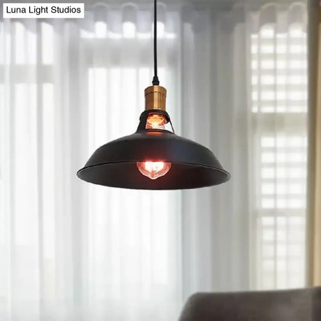 Farmhouse Iron Pendant Light - 1-Light Black/White Hanging Lamp For Barn Shade Living Room