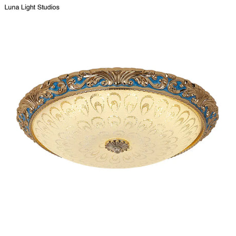 Farmhouse Led Flush Mount Ceiling Light In Textured Glass & Brass - Bowl Shape 12.5’/15’/19’