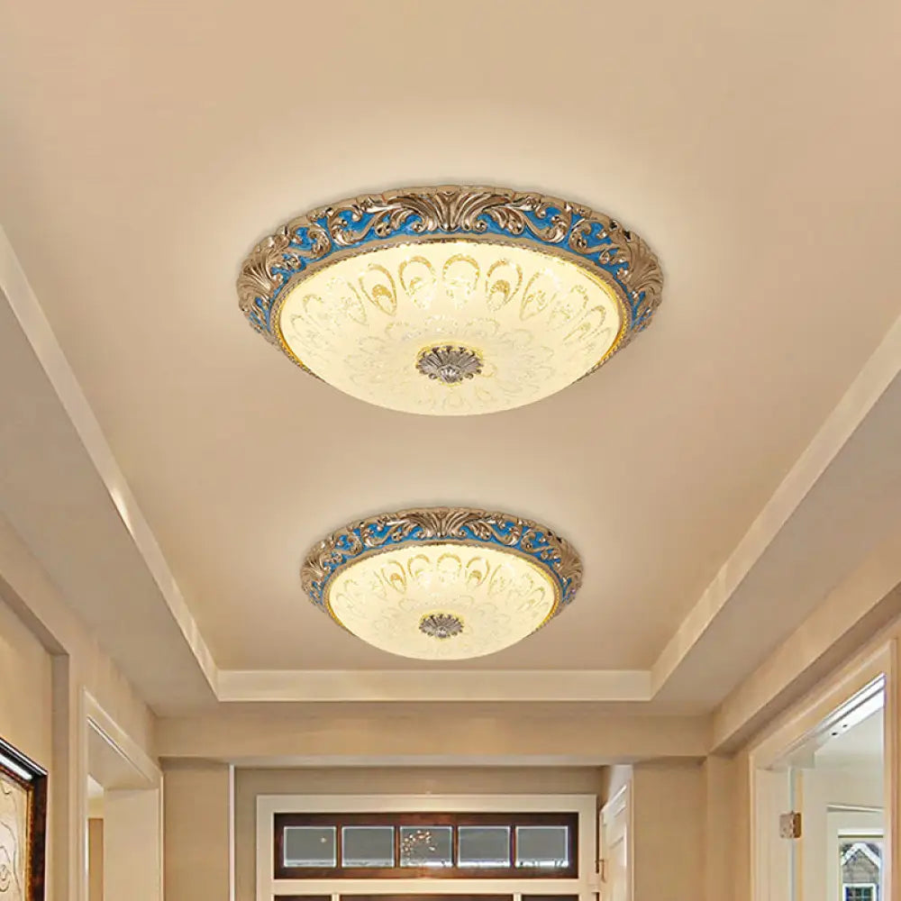 Farmhouse Led Flush Mount Ceiling Light In Textured Glass & Brass - Bowl Shape 12.5’/15’/19’